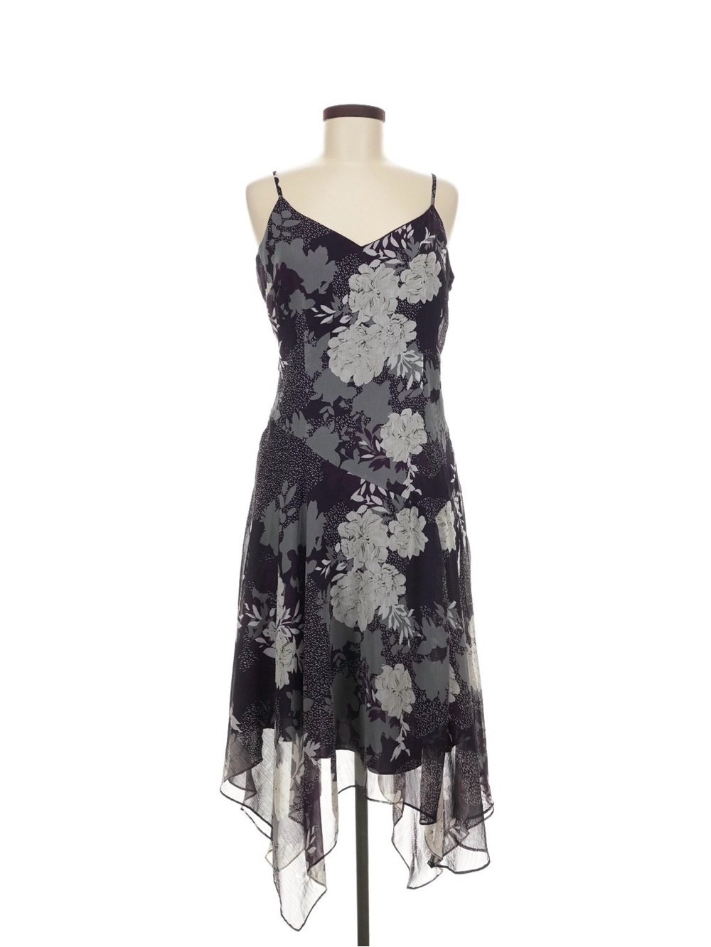 Floral V-Neck Spaghetti Strap Asymmetrical Dress in Purple and Gray